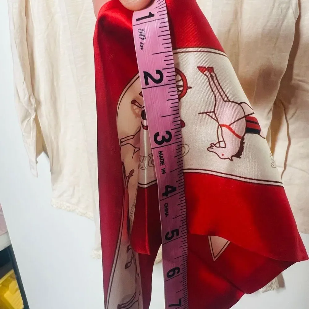 Horse and Carriage Red Cream Buggy Thin Scarf Head Scarf Purse Scarf Satin
